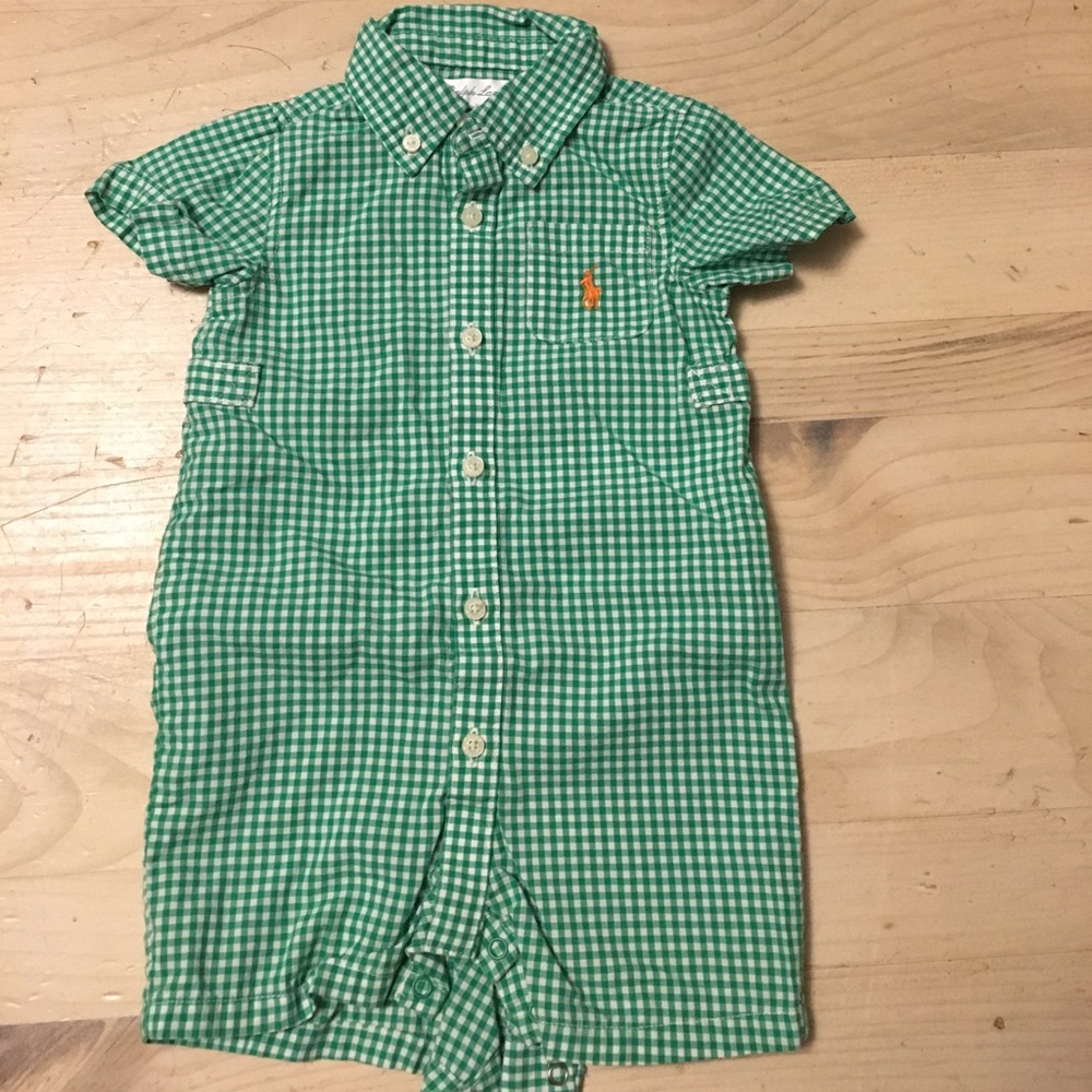 Ralph Lauren green plaid romper 6 months
