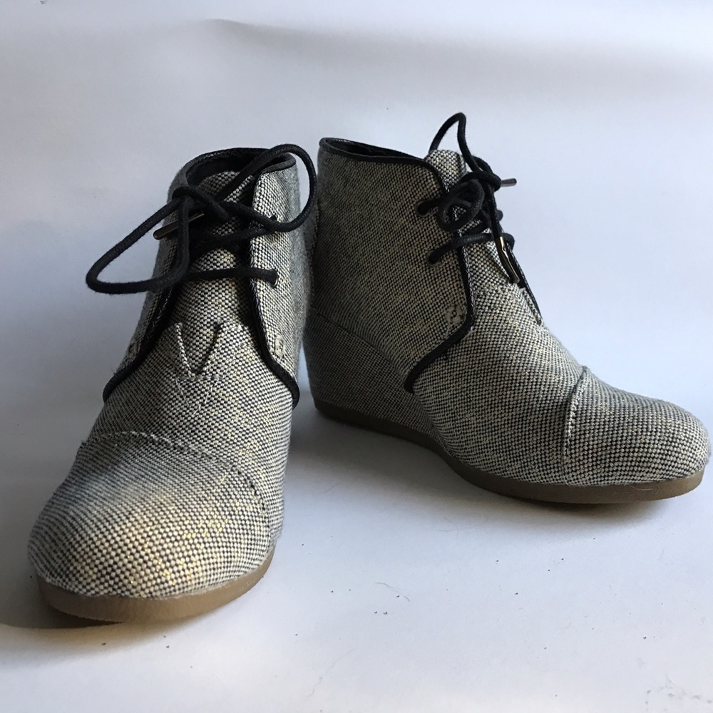 TOMS Metallic Twill Wedge Boots - Size 7