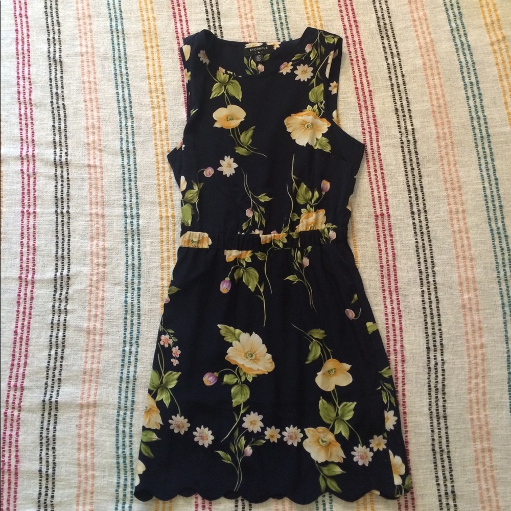 Navy floral mini dress with open back