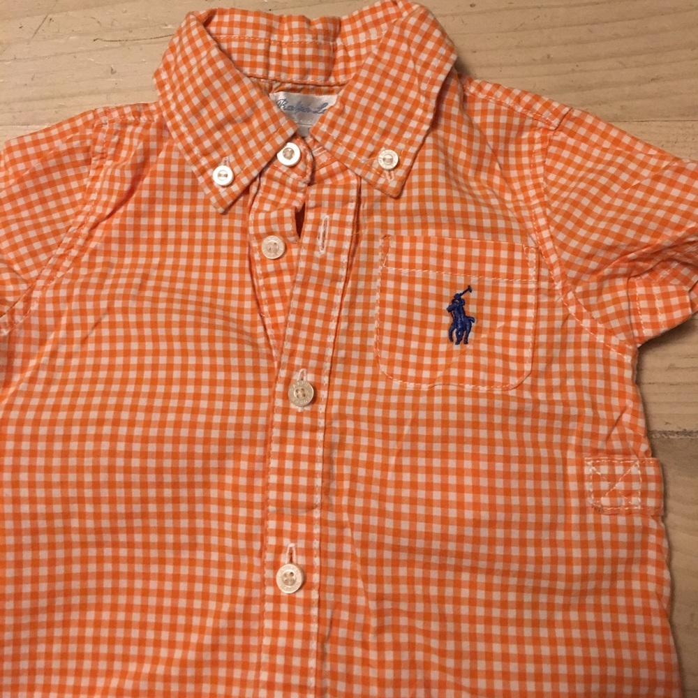 Ralph Lauren orange plaid romper 6 months