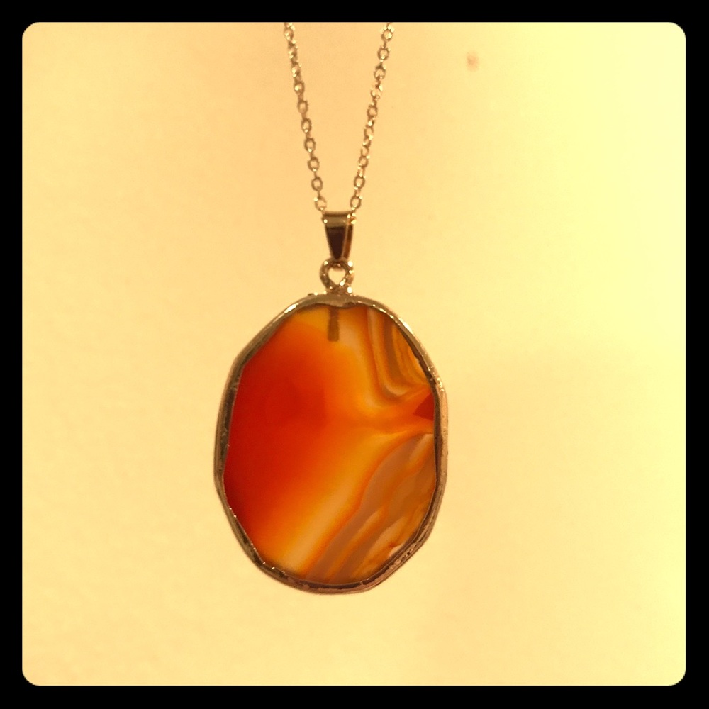 Gold Trimmed Amber Geode Slice Pendant - Picture 2 of 4