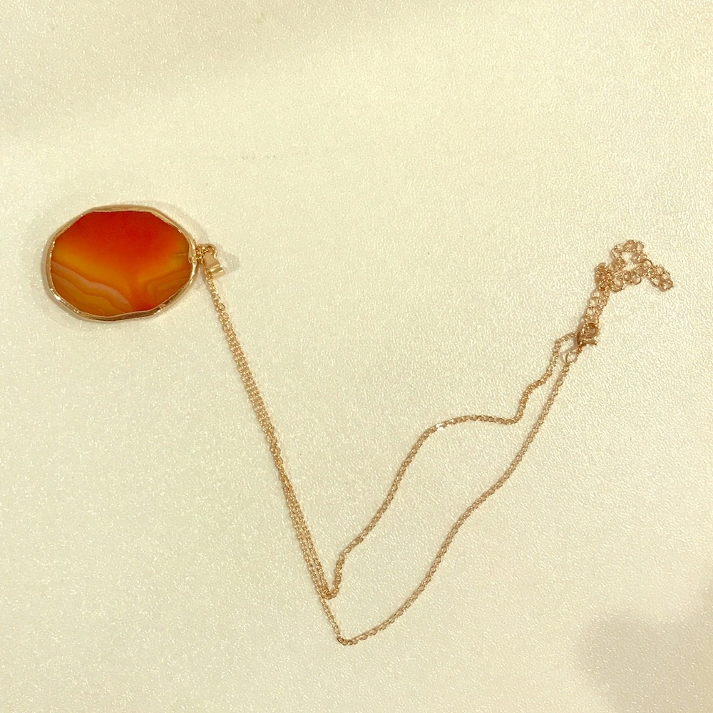 Gold Trimmed Amber Geode Slice Pendant - Picture 4 of 4