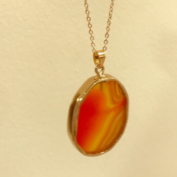 Gold Trimmed Amber Geode Slice Pendant - Picture 3 of 4