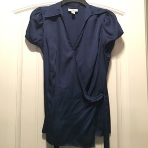 Sapphire blue wrap blouse.