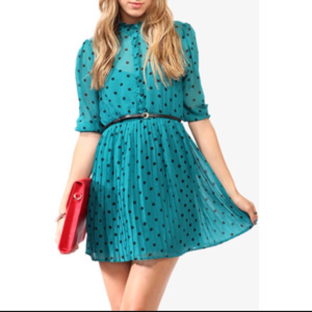 NWT Forever 21 Polka Dot Teal 3/4 Sleeve Dress