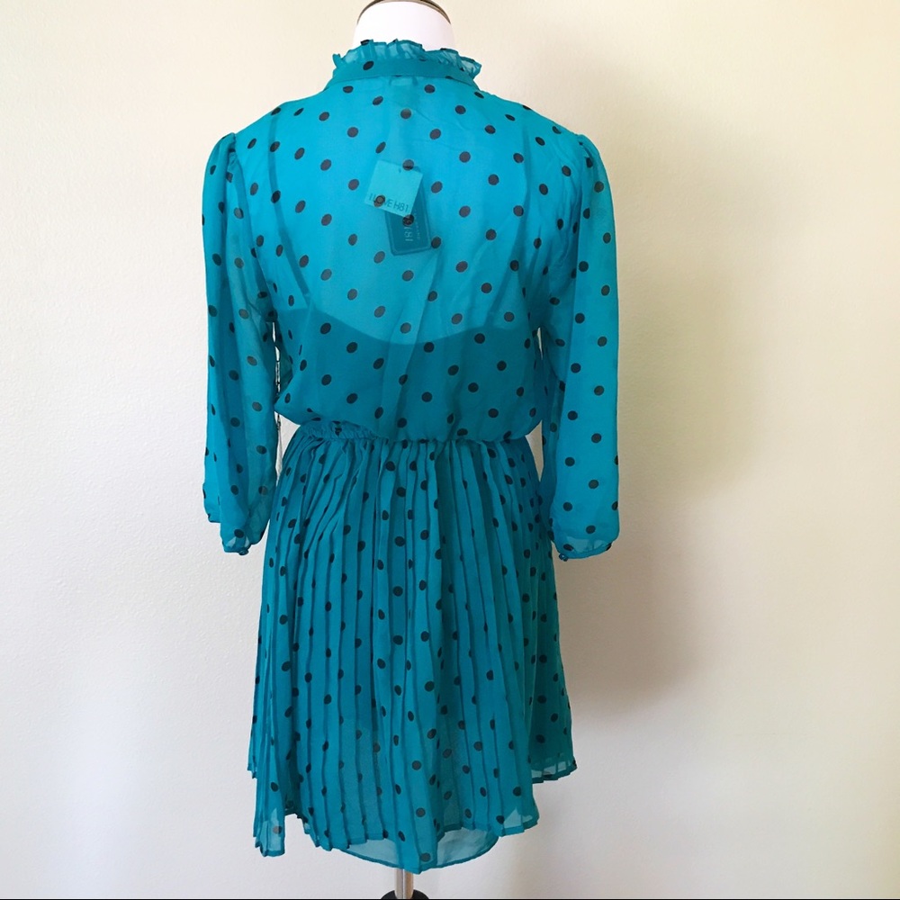 NWT Forever 21 Polka Dot Teal 3/4 Sleeve Dress - Picture 3 of 8