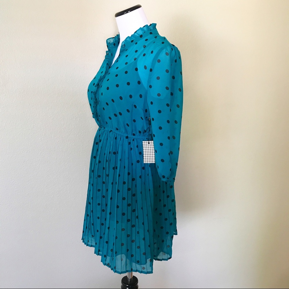 NWT Forever 21 Polka Dot Teal 3/4 Sleeve Dress - Picture 4 of 8