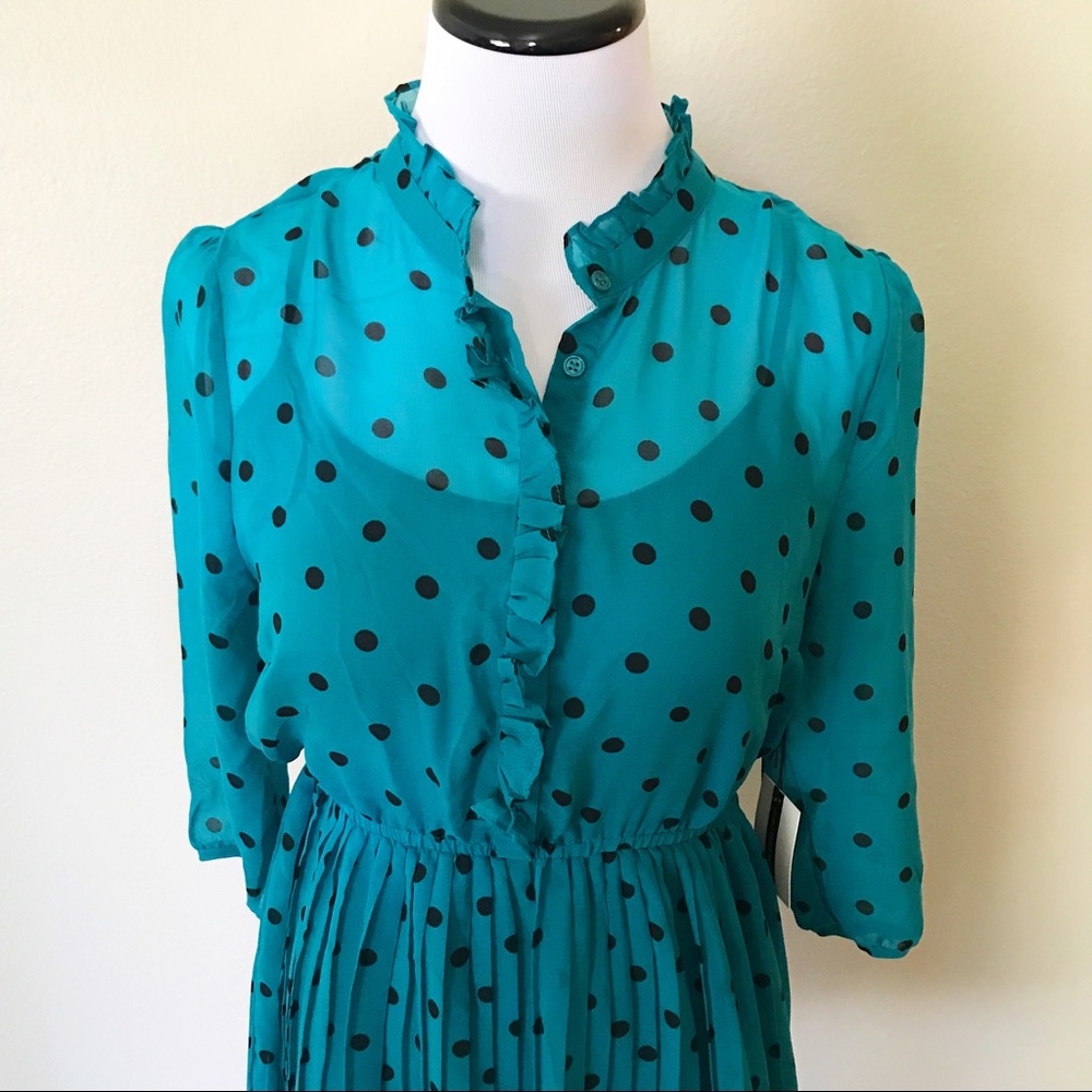 NWT Forever 21 Polka Dot Teal 3/4 Sleeve Dress - Picture 8 of 8