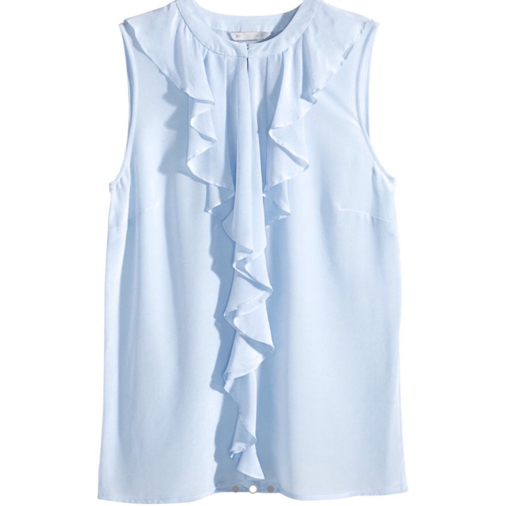 NWT! SILK Blue Ruffled Sleeveless Blouse