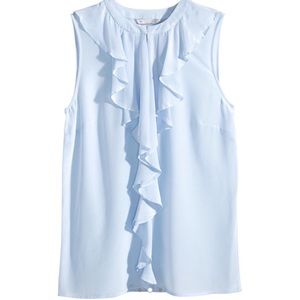 NWT! SILK Blue Ruffled Sleeveless Blouse