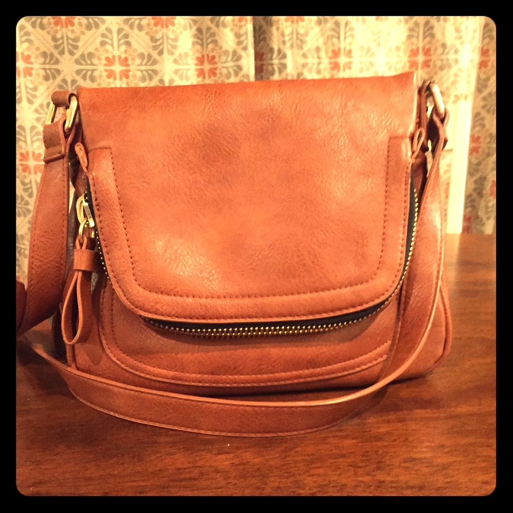 Brown faux leather cross body purse