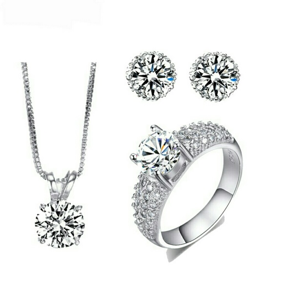 Jewelry - S925 Sterling Silver Set White Gold Plated Ring