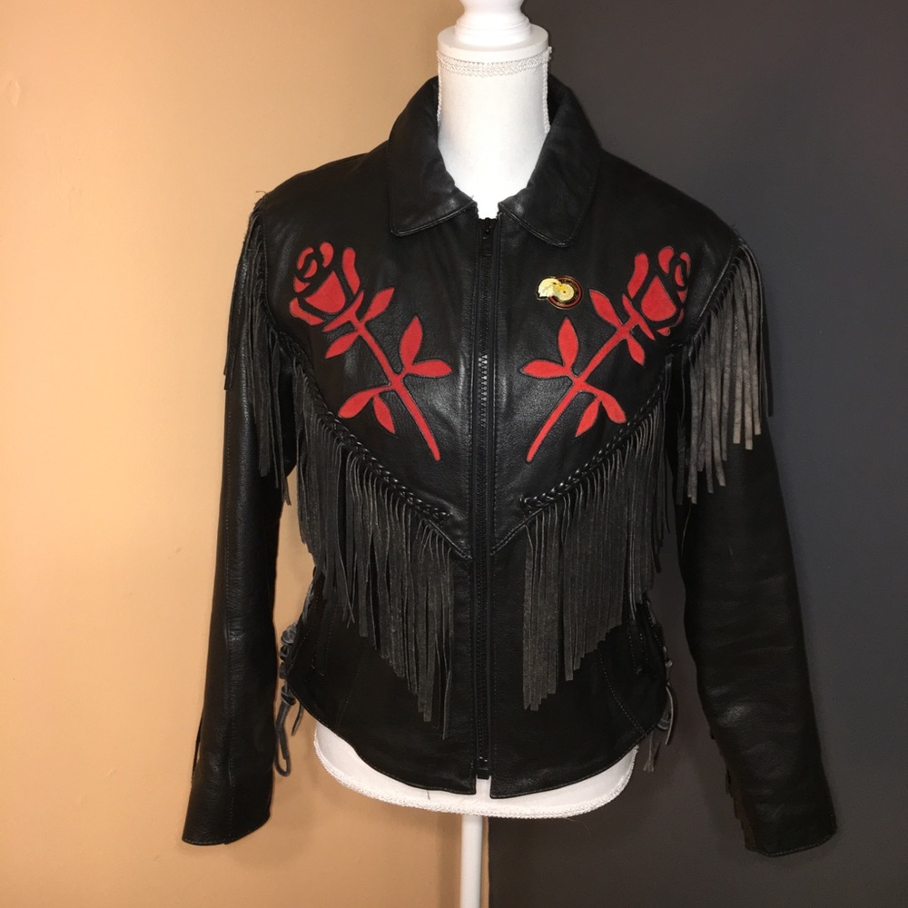 Vintage Leather Fringe Motorcycle Jacket