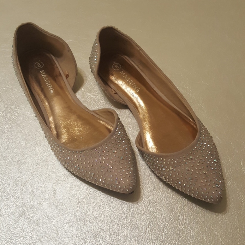 MOVING SALE - Tan Jeweled D'orsay Flats
