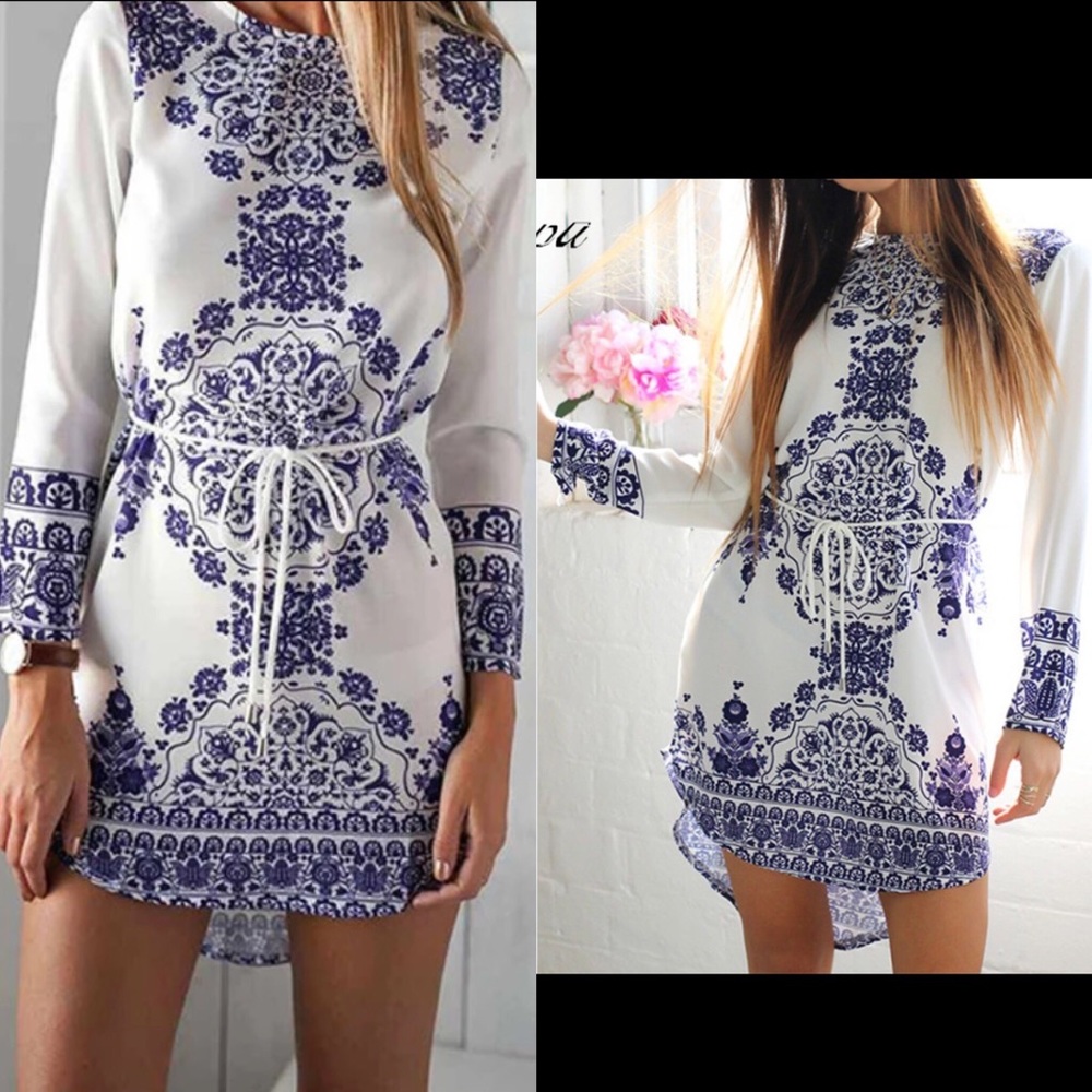 Blue/white Porcelain Tile Handkerchief Dress