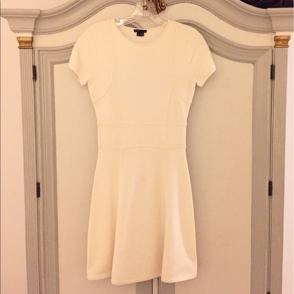 THEORY CREAM FIT AND FLARE DRESS