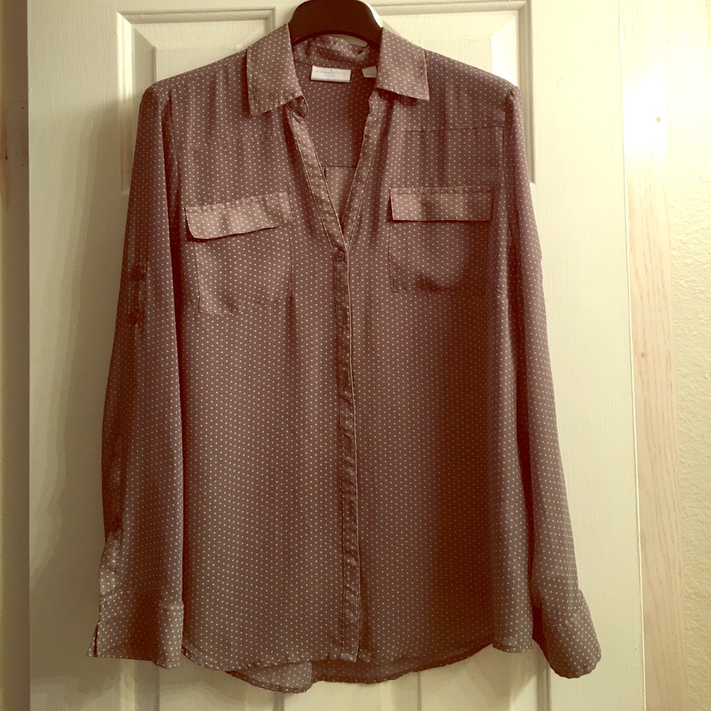 Gray with white polka dot blouse