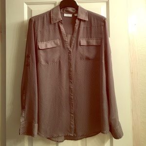 Gray with white polka dot blouse