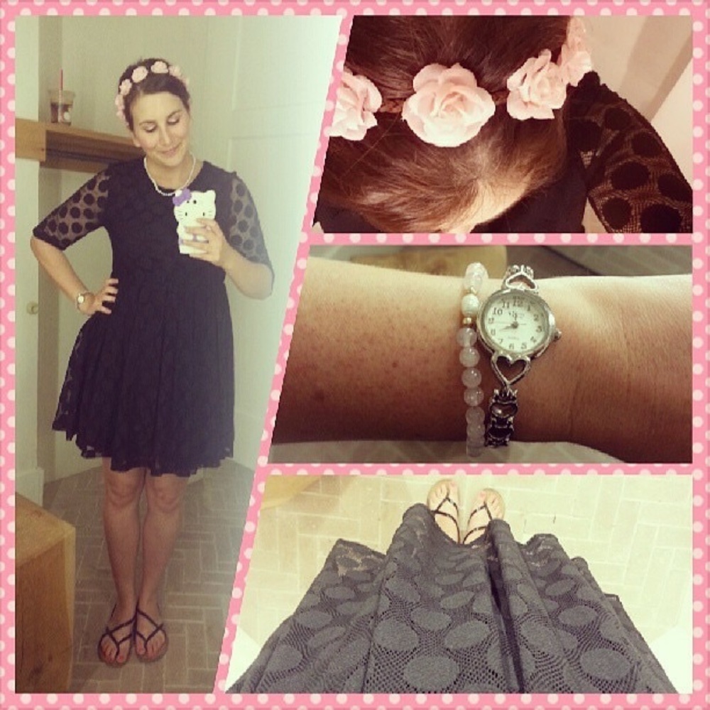 H&M Black polka dot pattern lace dress