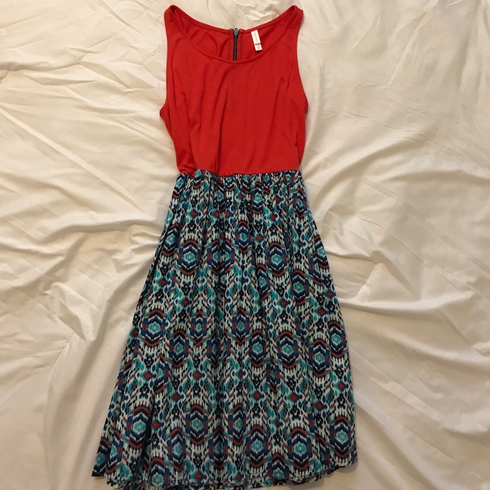 Tribal print/Red sundress with zipper back