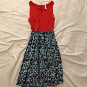 Tribal print/Red sundress with zipper back