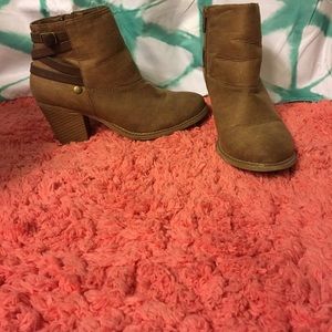 Brown block heel booties