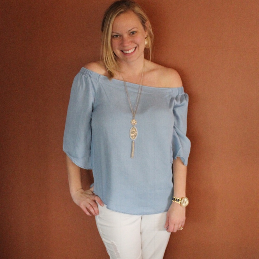 Denim off the shoulder top - Picture 1 of 2