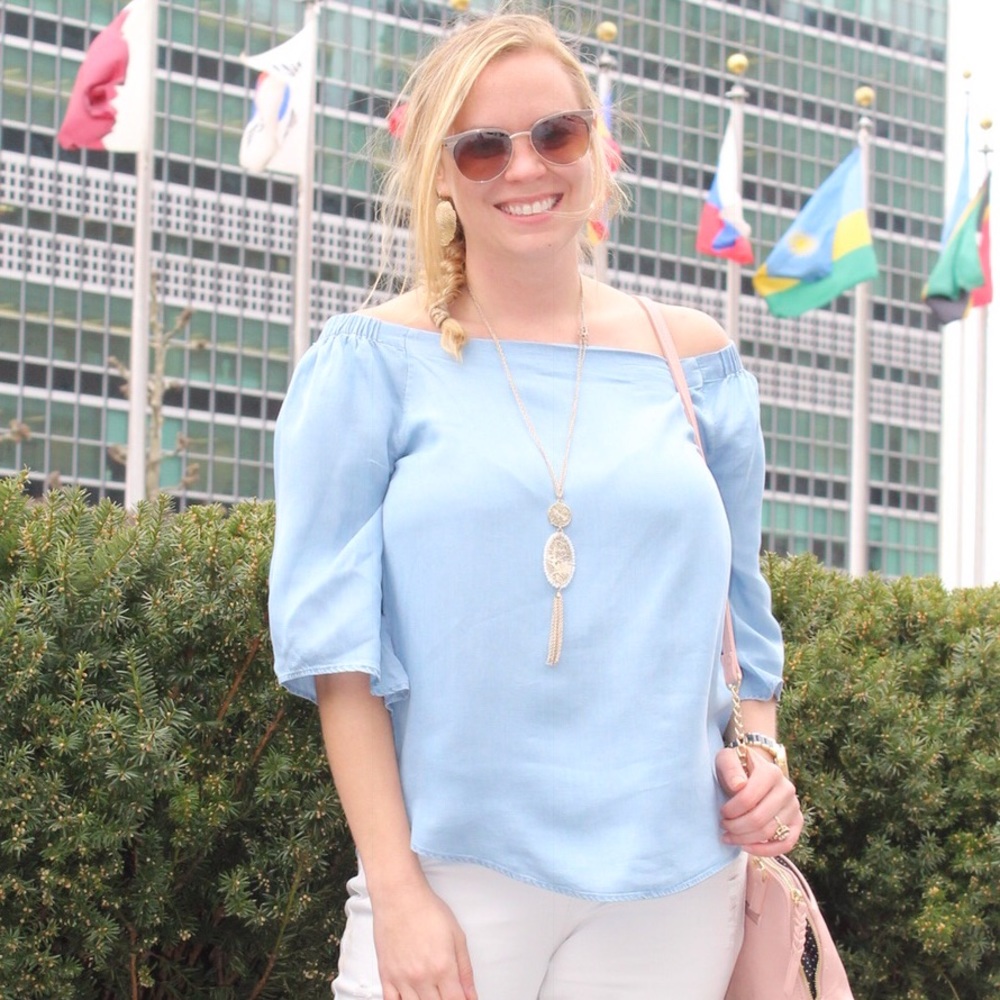 Denim off the shoulder top - Picture 2 of 2