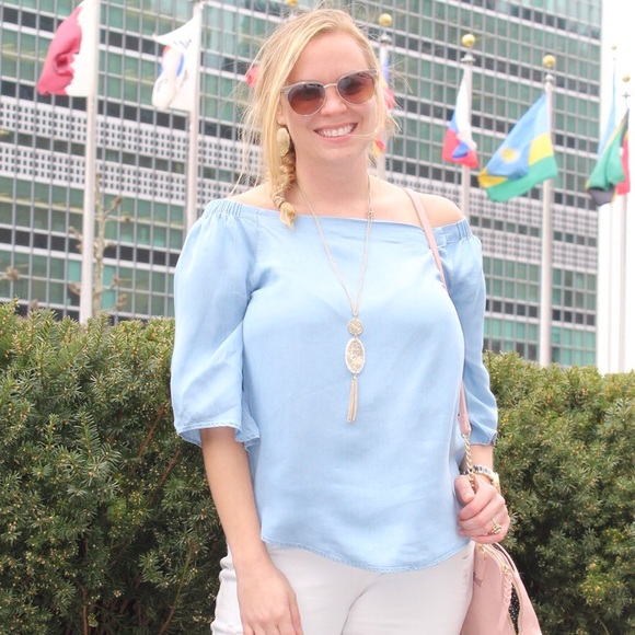 Denim off the shoulder top - Picture 2 of 2