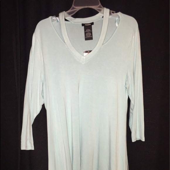 turquoise shirt with collar bone cutouts - Picture 1 of 4