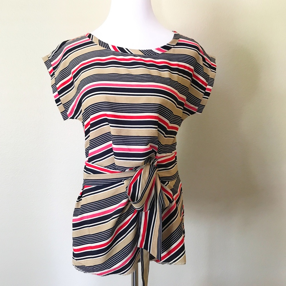EUC Banana Republic Striped Black Red Tan Blouse