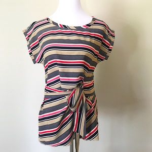 EUC Banana Republic Striped Black Red Tan Blouse
