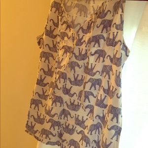 Blue and White Elephant Sleveless Top