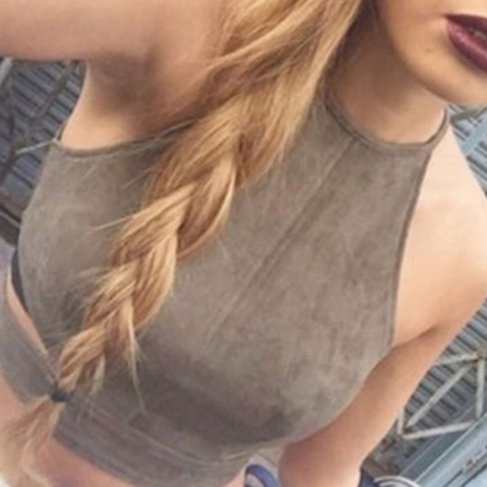 Tan micro suede crop top