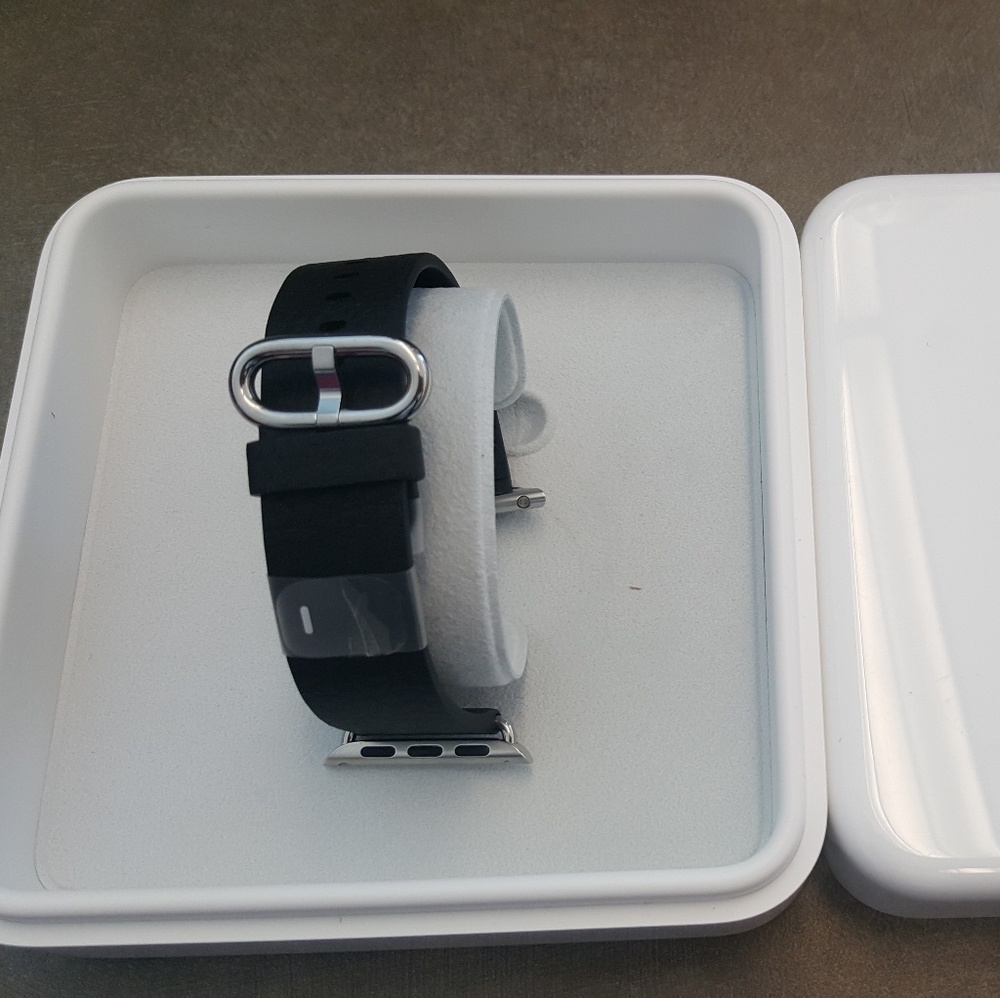 Classic Black Leather Buckle Band, for Apple Watch