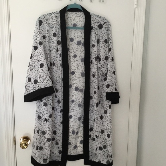 Black & White Polka Dot Chiffon Kimono Coverup - Picture 2 of 5