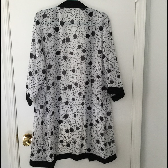 Black & White Polka Dot Chiffon Kimono Coverup - Picture 3 of 5