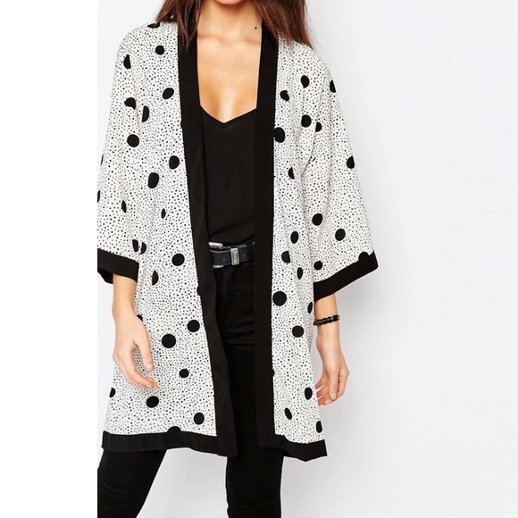 Black & White Polka Dot Chiffon Kimono Coverup - Picture 4 of 5