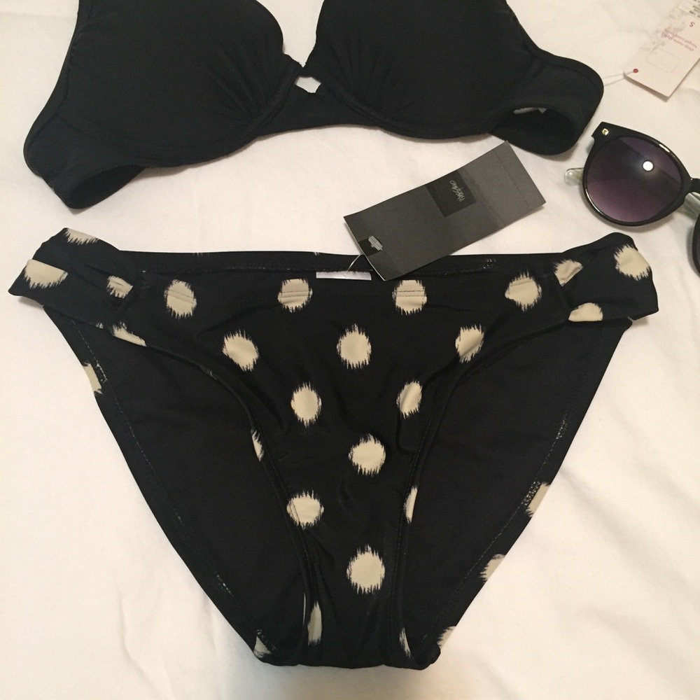 Black Polka-dotted Bikini Swim Bottoms