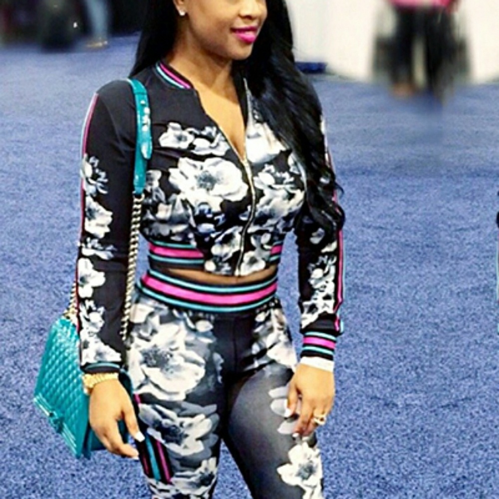 Black Floral Print 2 piece set