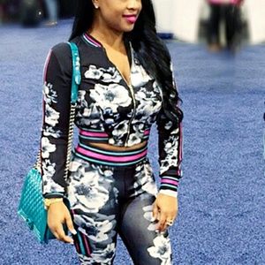 Black Floral Print 2 piece set