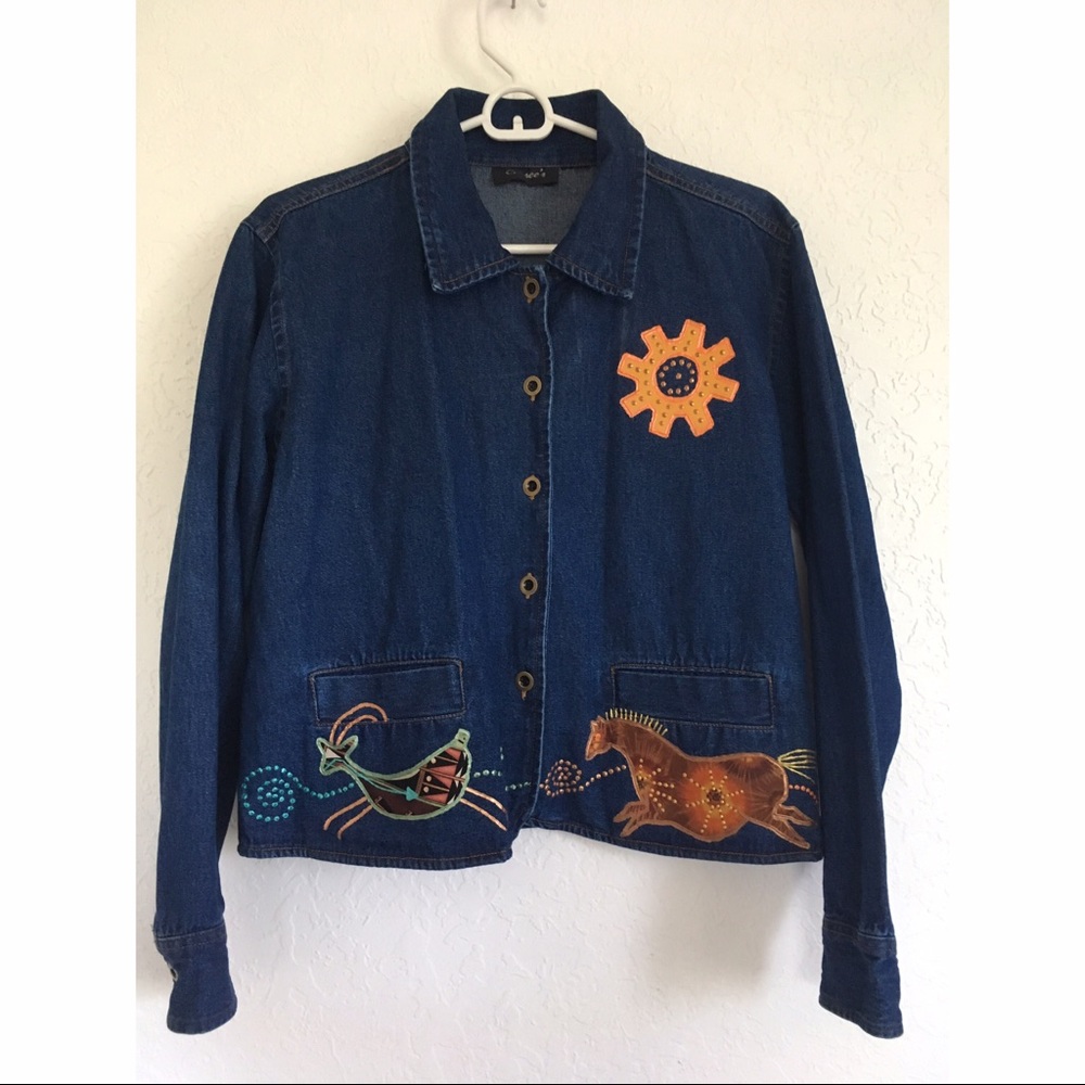 Cassee's handpainted Southwestern Jean Jacket M