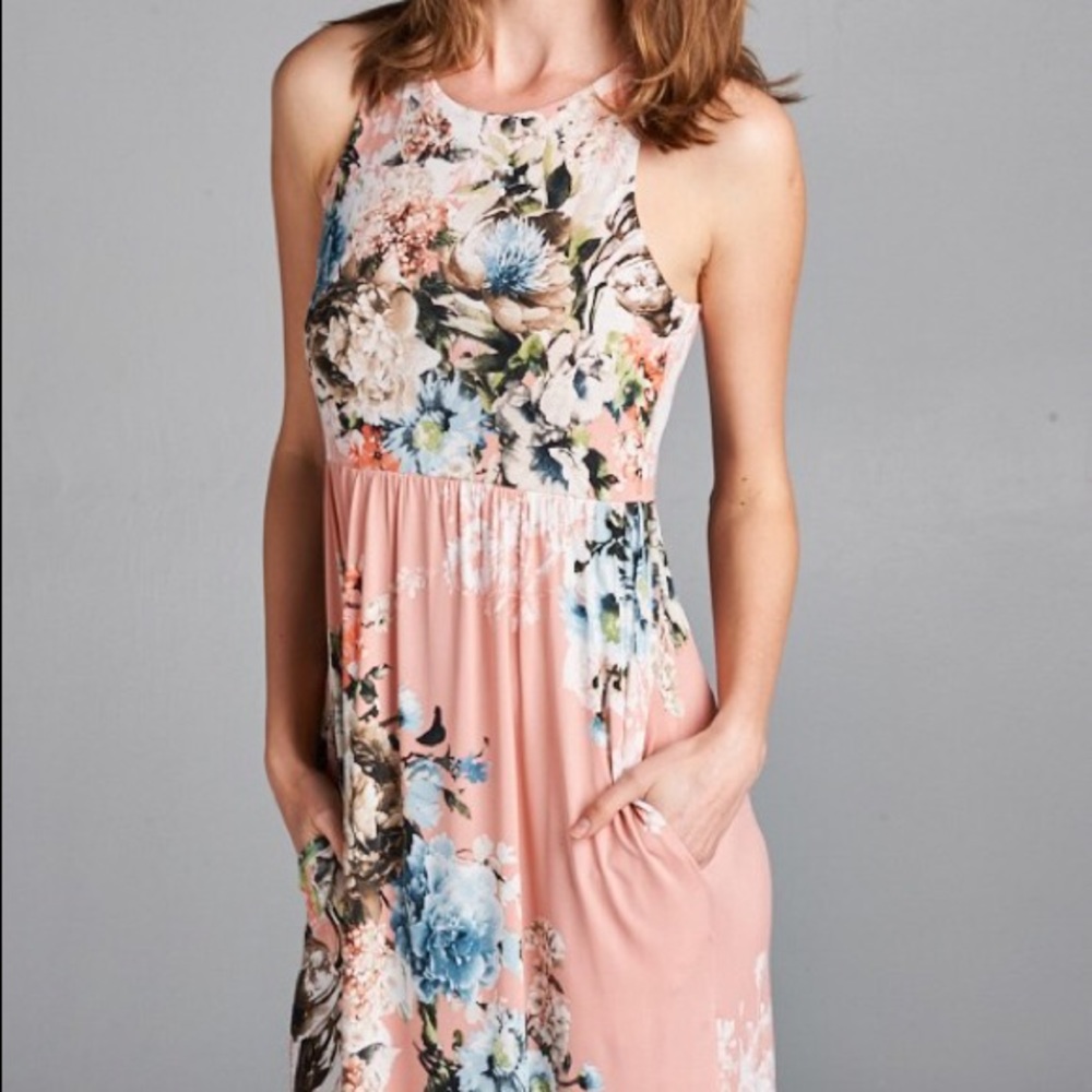 π Floral blush pink racer back maxi dress - Picture 2 of 2