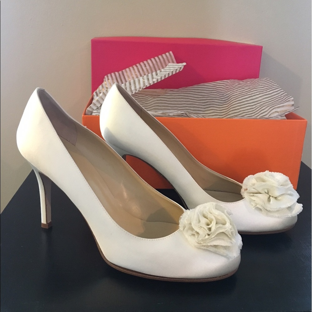 Kate Spade white satin heels