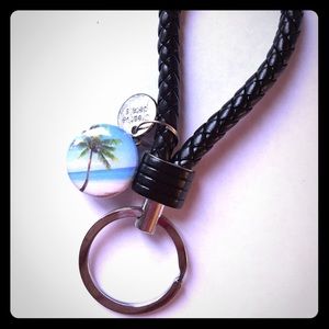 Leatherette key chain fob - black - beach snap.