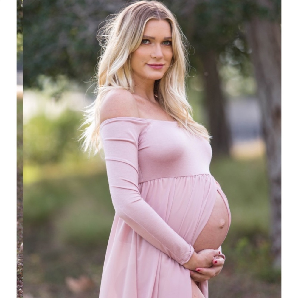 Maternity photoshoot off the shoulder dress / gown
