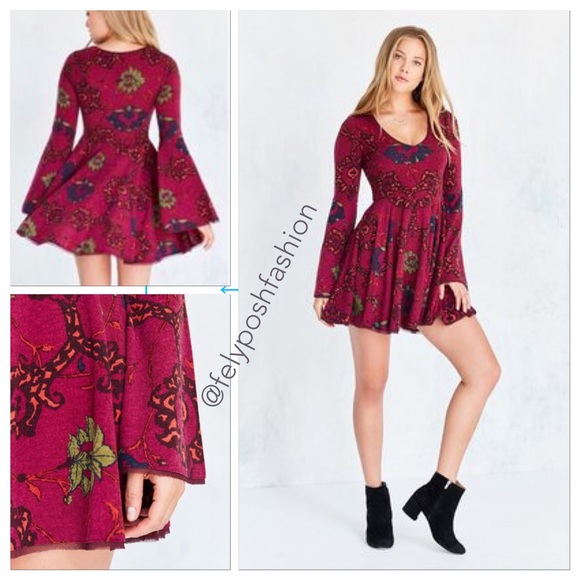 Ecote Cozy Printed Bell-Sleeve Mini Dress - Picture 2 of 2