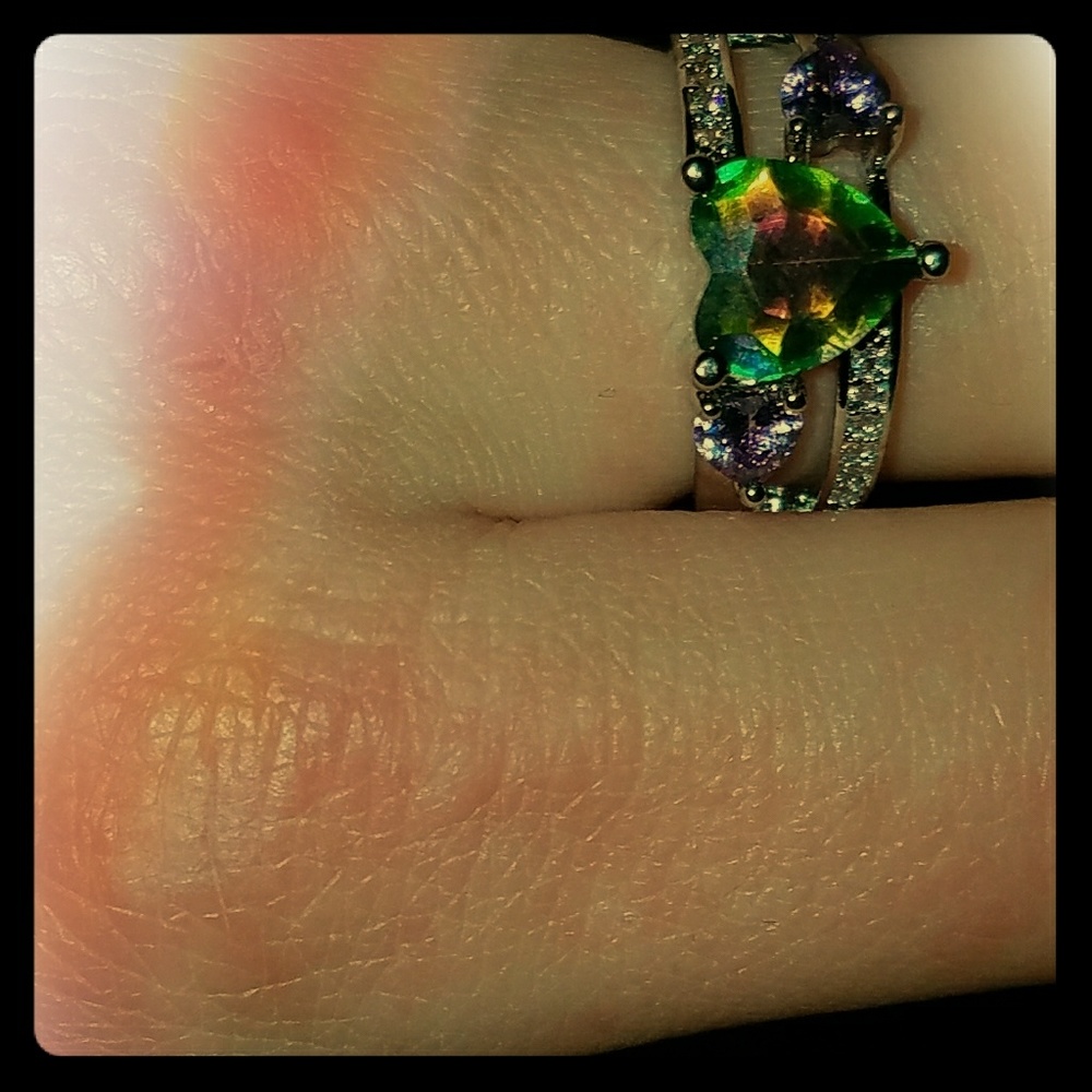 Mystic and purple topaz heart ring