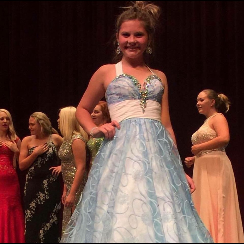 Tony Bowls blue with silver design ball gown
