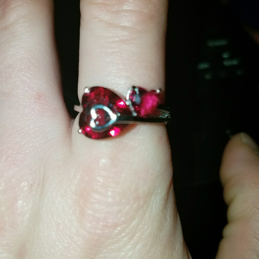 Triple heart ruby ring